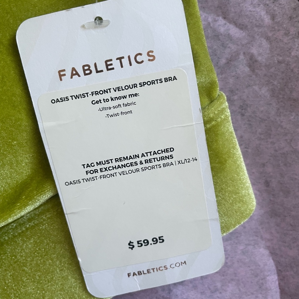NWT Fabletics Lime Green Velvet Sports Bra Sz XL - Picture 2 of 5
